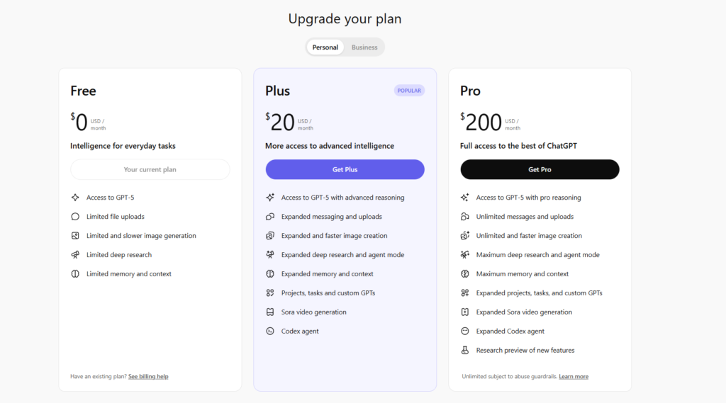 Chatgpt pricing plans
